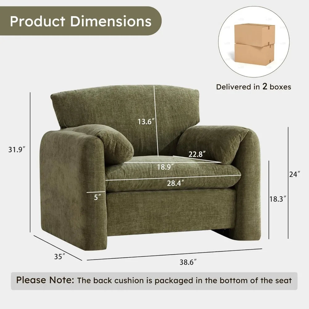 ANDREA Chenille Oversized Armchair – Mid-Century Modern Lounge Chair - 38.6" Width