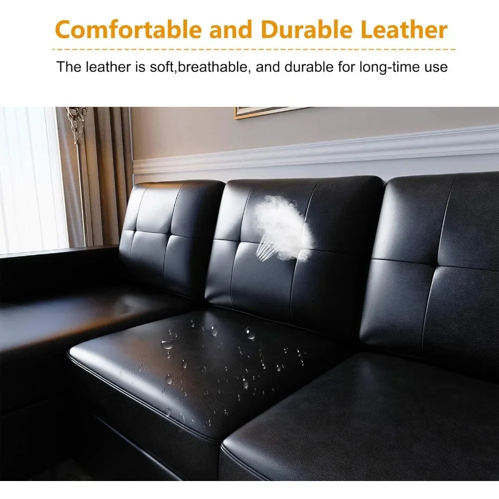 ISLA Minimalist Modern Faux Leather L-Shaped Sectional Sofa – Convertible Couch - 78.5"W