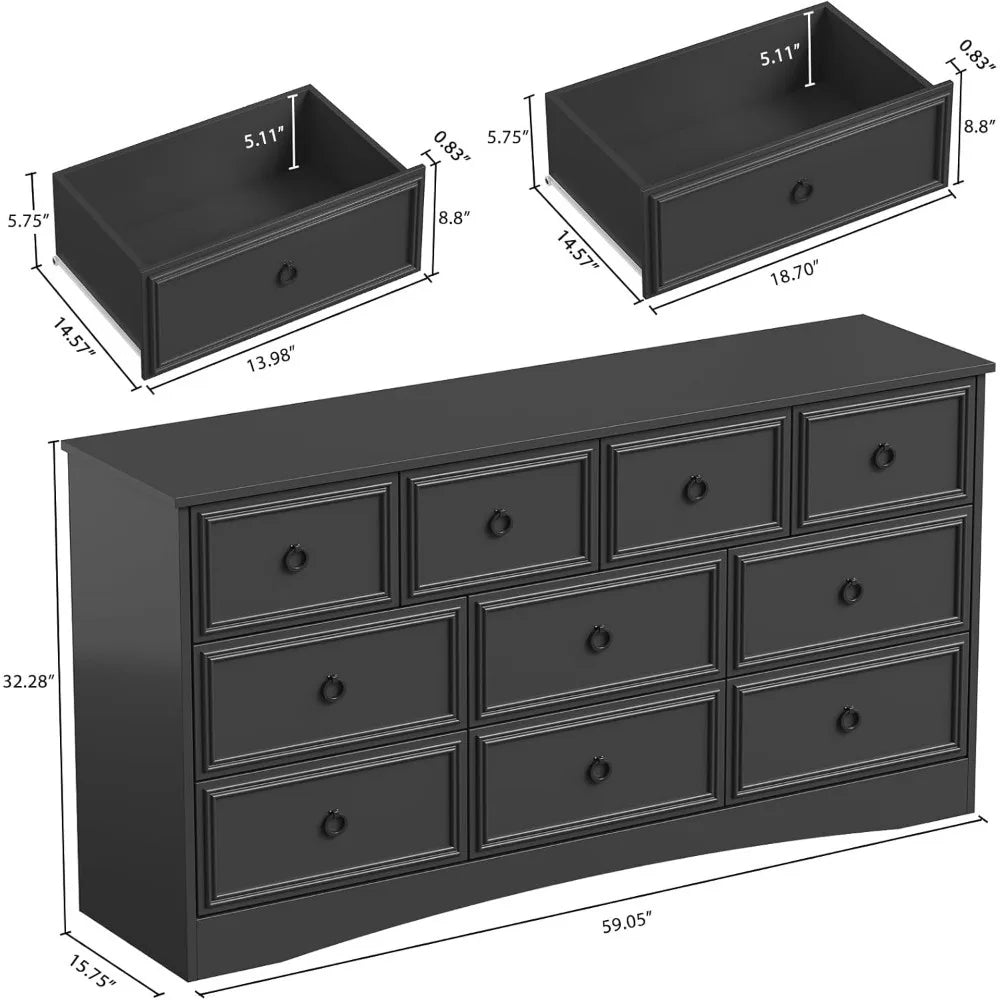 HARLOW Modern 10 Drawer Dresser - Elegant Chest of Drawers for Bedroom & Living Room - 59” Wide