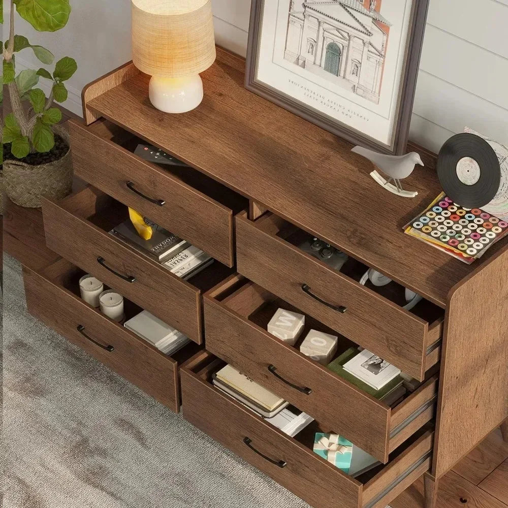 ADELAIDE Modern 51.2'' Wooden Dresser with 6 Drawers & Foldable Dividers
