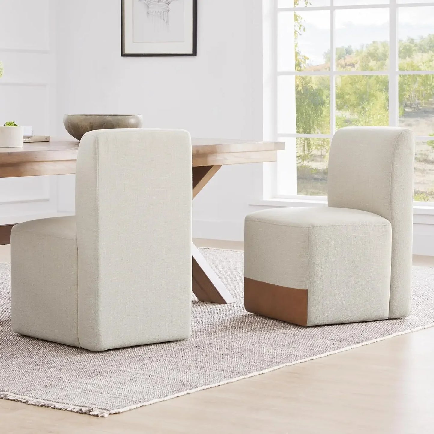 ABEL Elvara Modern Upholstered Rolling Dining Chair Set – Armless Style – 20.1"W
