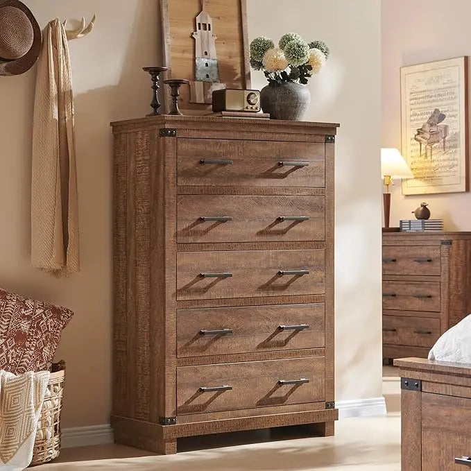 LEILA Farmhouse Rustic 6-Drawer Dresser - 54" Wide Chest of Drawers for Bedroom Storage