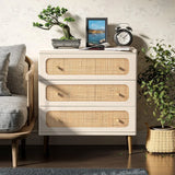 MEADOW Boho Rattan 3-Drawer Dresser - Farmhouse Wooden Storage Cabinet 26"W