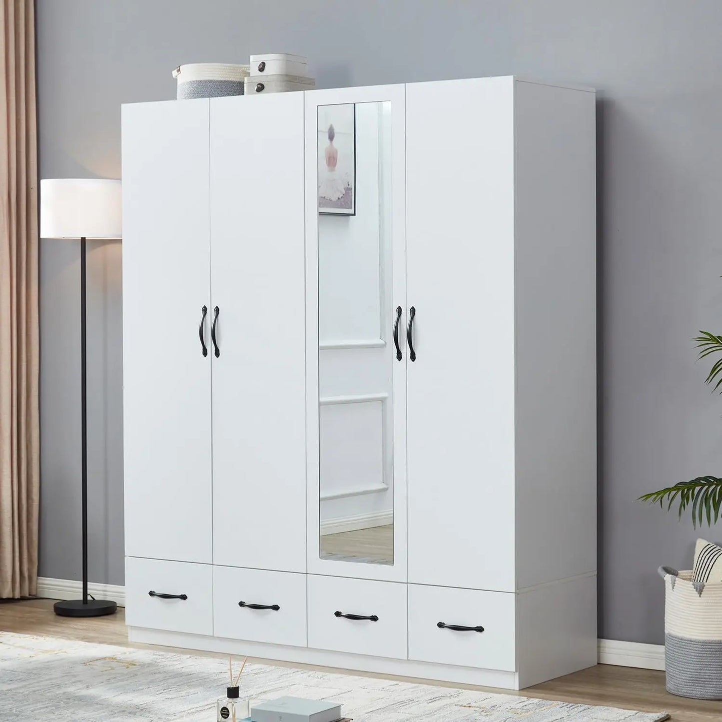 SARAI Modern 3-Door Wooden Wardrobe Armoire Closet Organizer