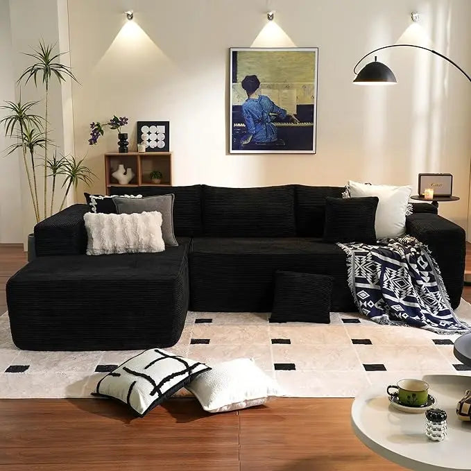 JAMESON Modern Plush Corduroy L-Shaped Cloud Sectional Sofa – Deep Seat Modular Couch | 105.7"W