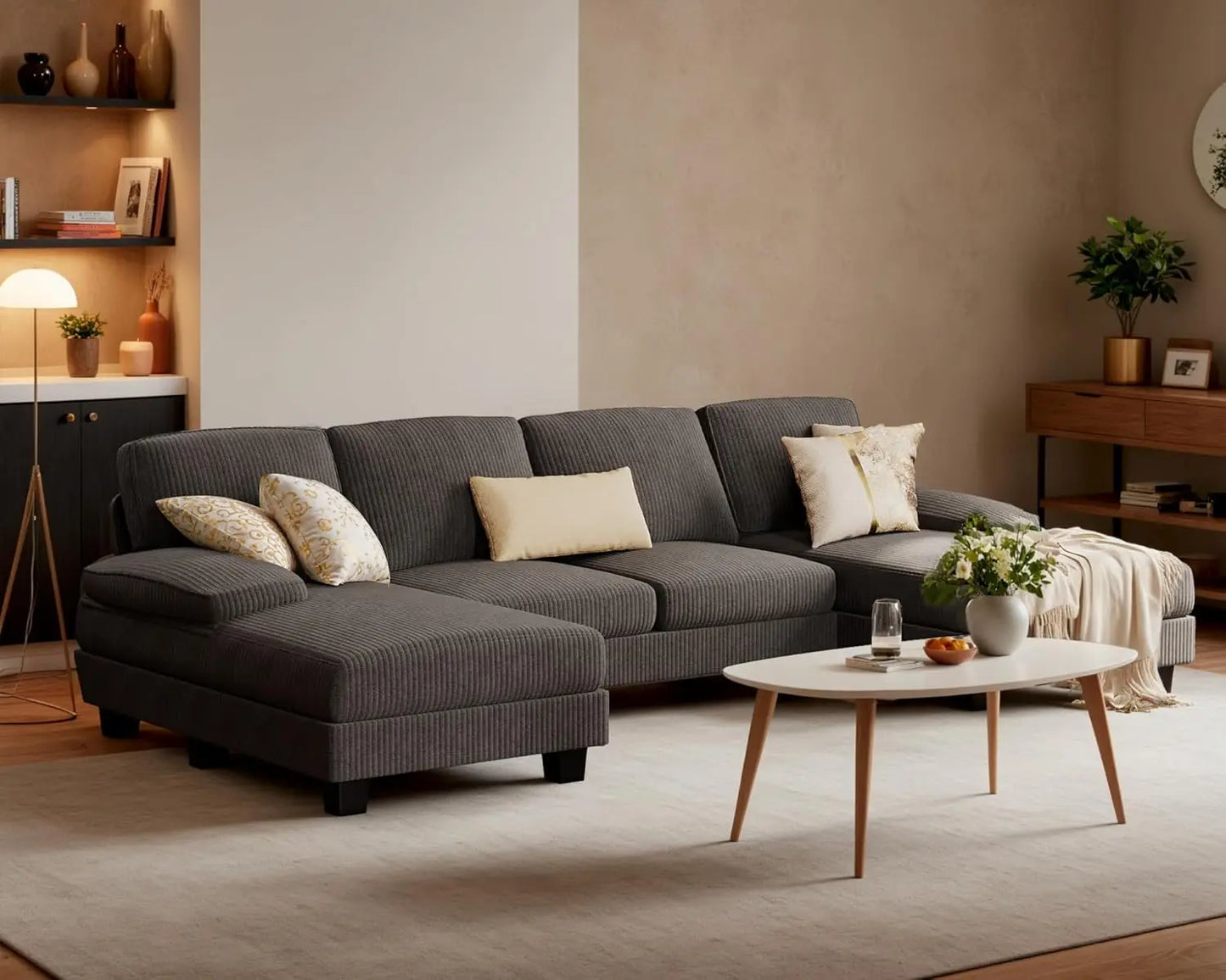HAYDEN Modern U-Shaped Convertible Fabric Sectional Sofa – Sleeper Couch with Double Chaise | 110.2"W
