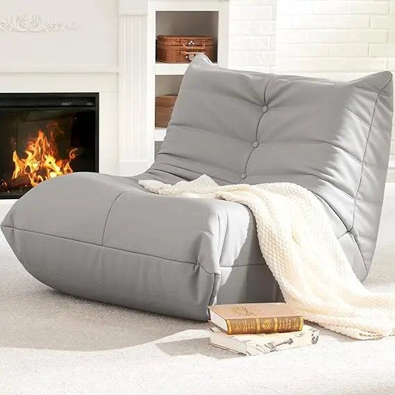 CHARLI Caterra 38'' Faux Leather Bean Bag Sofa – Mid-Century Lounger Style