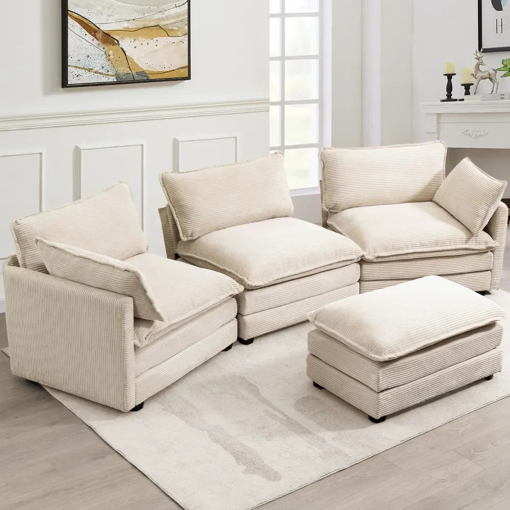 ALANA Velarno Corduroy Oversized Modular L-Shaped Sectional Sofa – Modern Style – 112.2"W