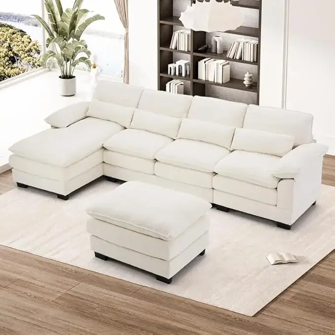 BENNETT Modern Minimalist Deep-Seat Sectional Cloud Sofa – Modular U-Shaped Couch – 114.3" W
