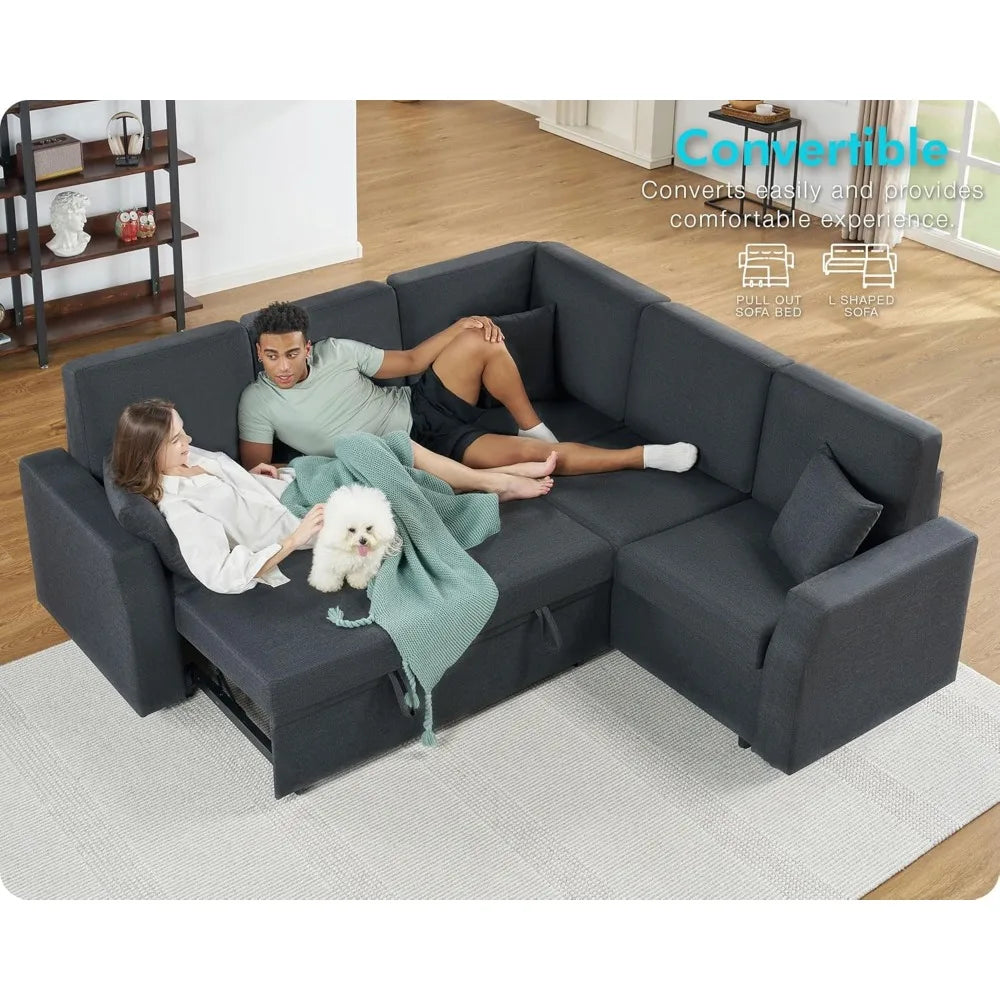 LONDYN Kirelan Modern L-Shaped Sleeper Sofa with Pull-Out Bed & Storage – Sectional Couch – 85" W