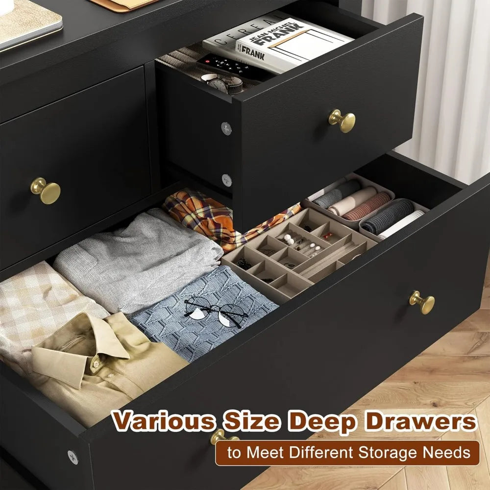 MORGAN Modern Minimalist 10-Drawer Wood Dresser – Large Storage Chest - 52.2'' Wide