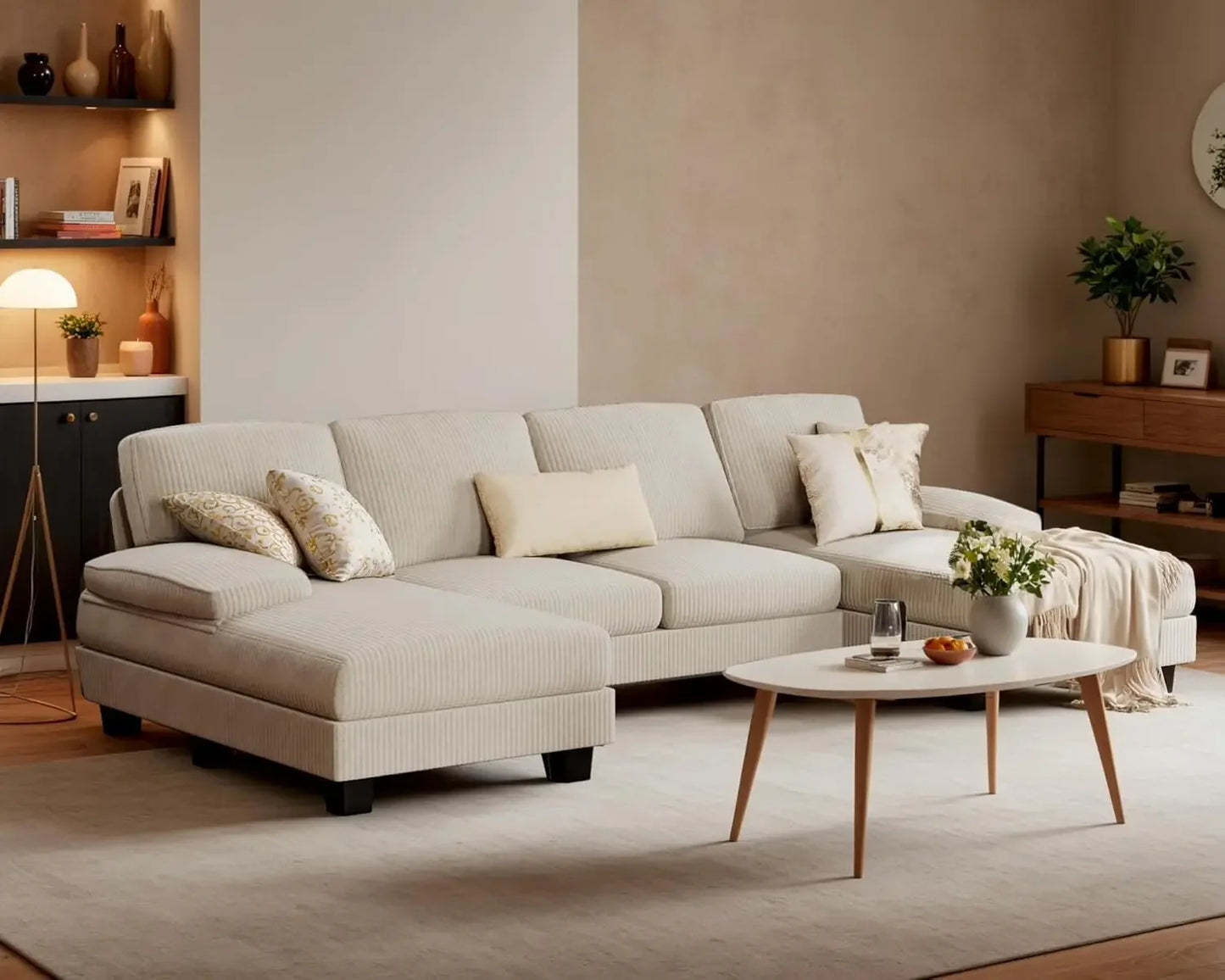 TRISTAN Minimalist Modern U-Shaped Modular Sectional Sofa Sleeper Fabric Couch - 110.2"W