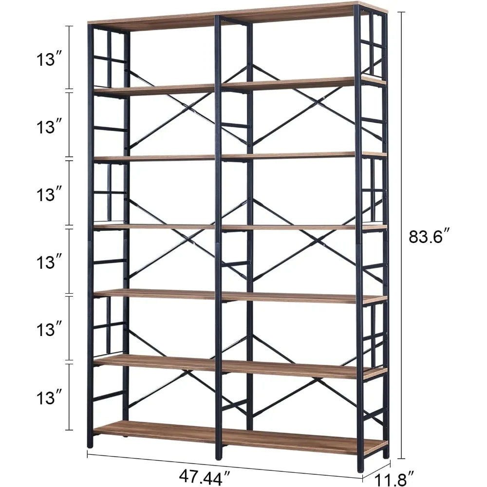 JAMES Industrial Bookcase, Double Wide 7-Tier Shelf, Heavy Duty - 47.44" W