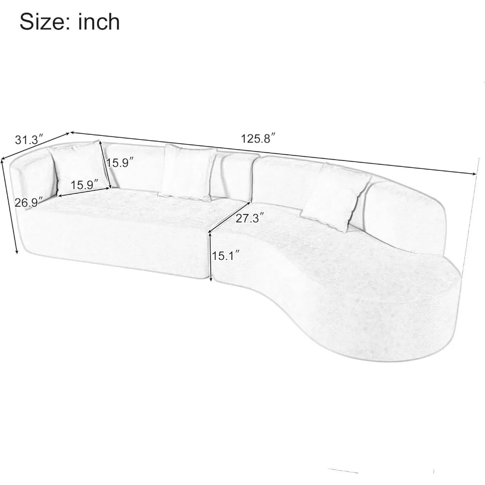 ADALYNN Modern Minimalist Curved Half Moon Sectional Sofa – Upholstered Fabric Couch | 125.8"W