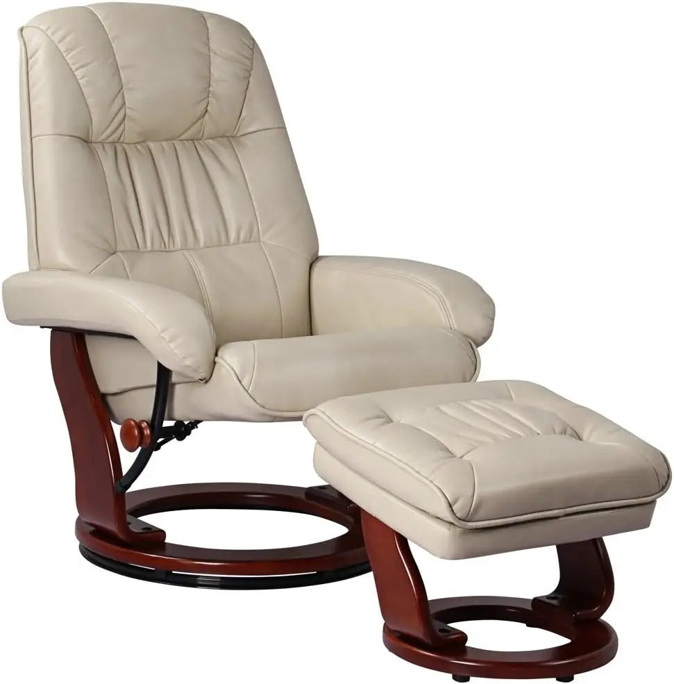 MOLLY Kyle Taupe Swivel Recliner Chair with Ottoman – Modern Faux Leather Armchair – 28.5"-42" W
