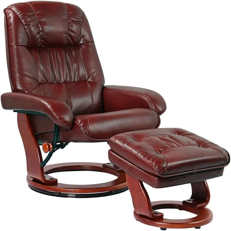 MOLLY Kyle Taupe Swivel Recliner Chair with Ottoman – Modern Faux Leather Armchair – 28.5"-42" W