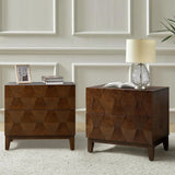 MAGGIE Modern Wooden Nightstand Set of 2 - 32'' Wide 2-Drawer Hexagonal Design with Charging Station