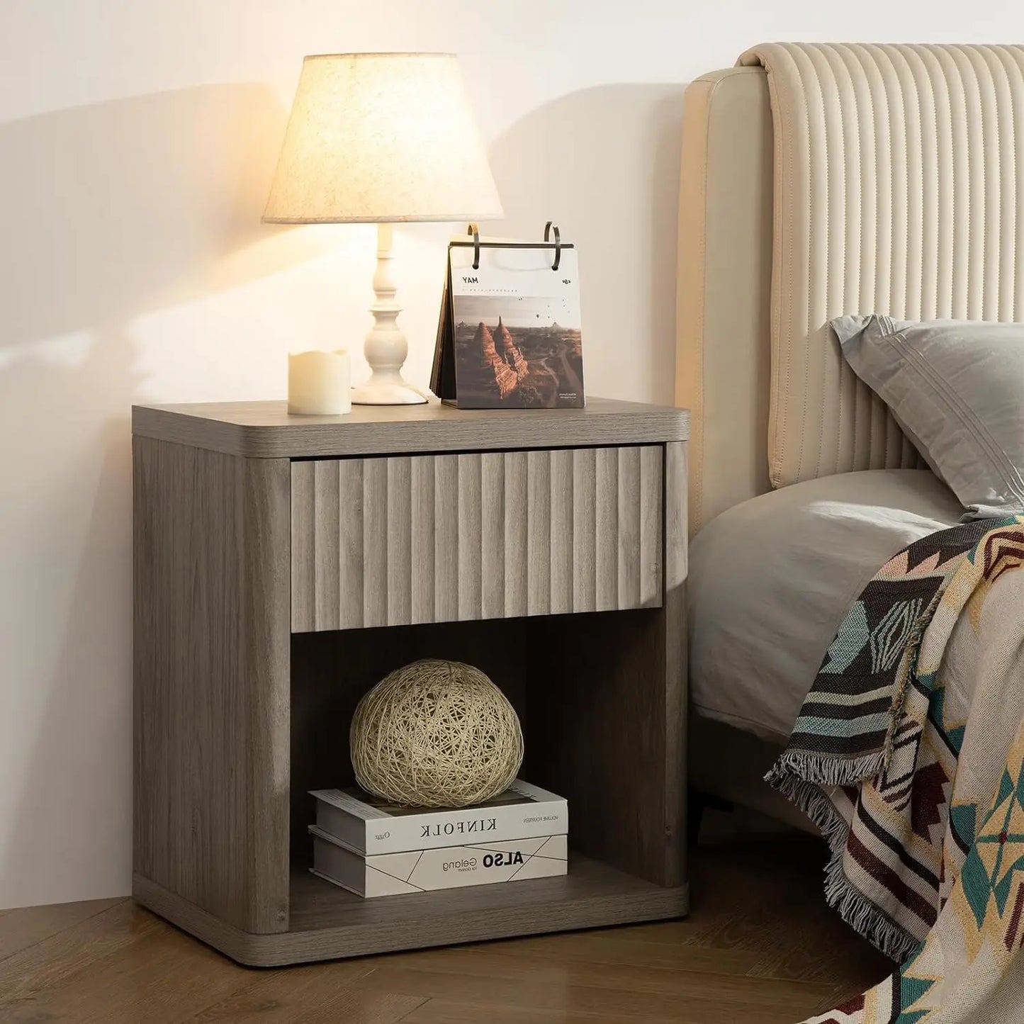 JOURNEY Modern Wood Nightstand with Drawer Storage - 22.7" Wide