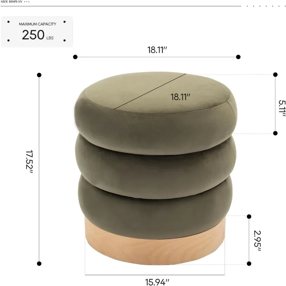 COLTON Velvet Tufted Ottoman - Round Multifunctional Side Table - 18.11" W