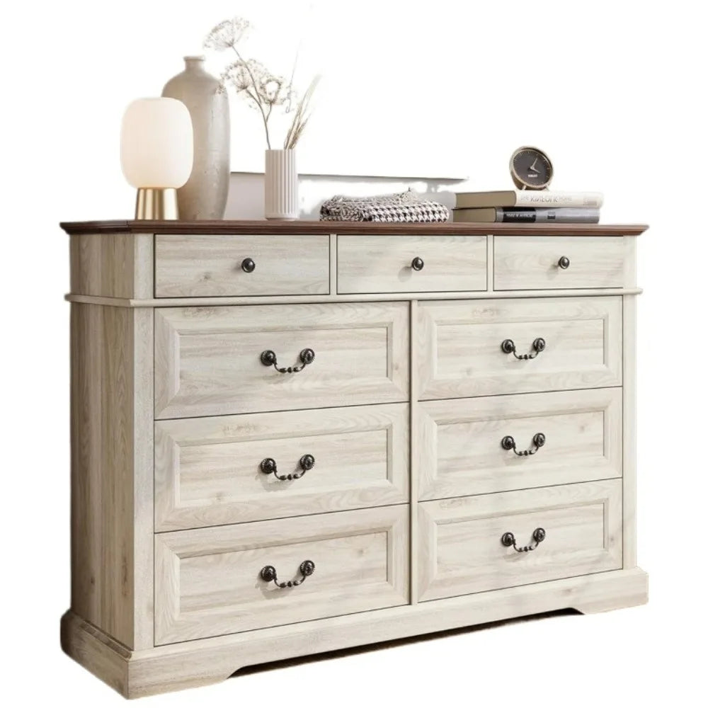 JULIANA Farmhouse 9-Drawer Wood Dresser - 53'' Wide Rustic Chest for Bedroom