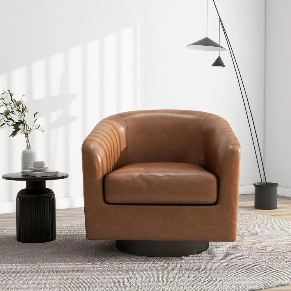 LONDON Kelsa Swivel Barrel Chair – Modern Faux Leather Armchair - 26”W