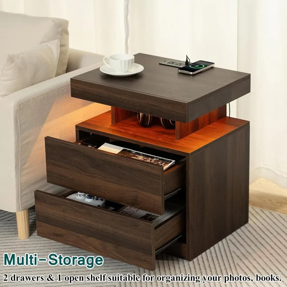 KENDALL Modern Bedside Table with Wireless Charging & USB Ports