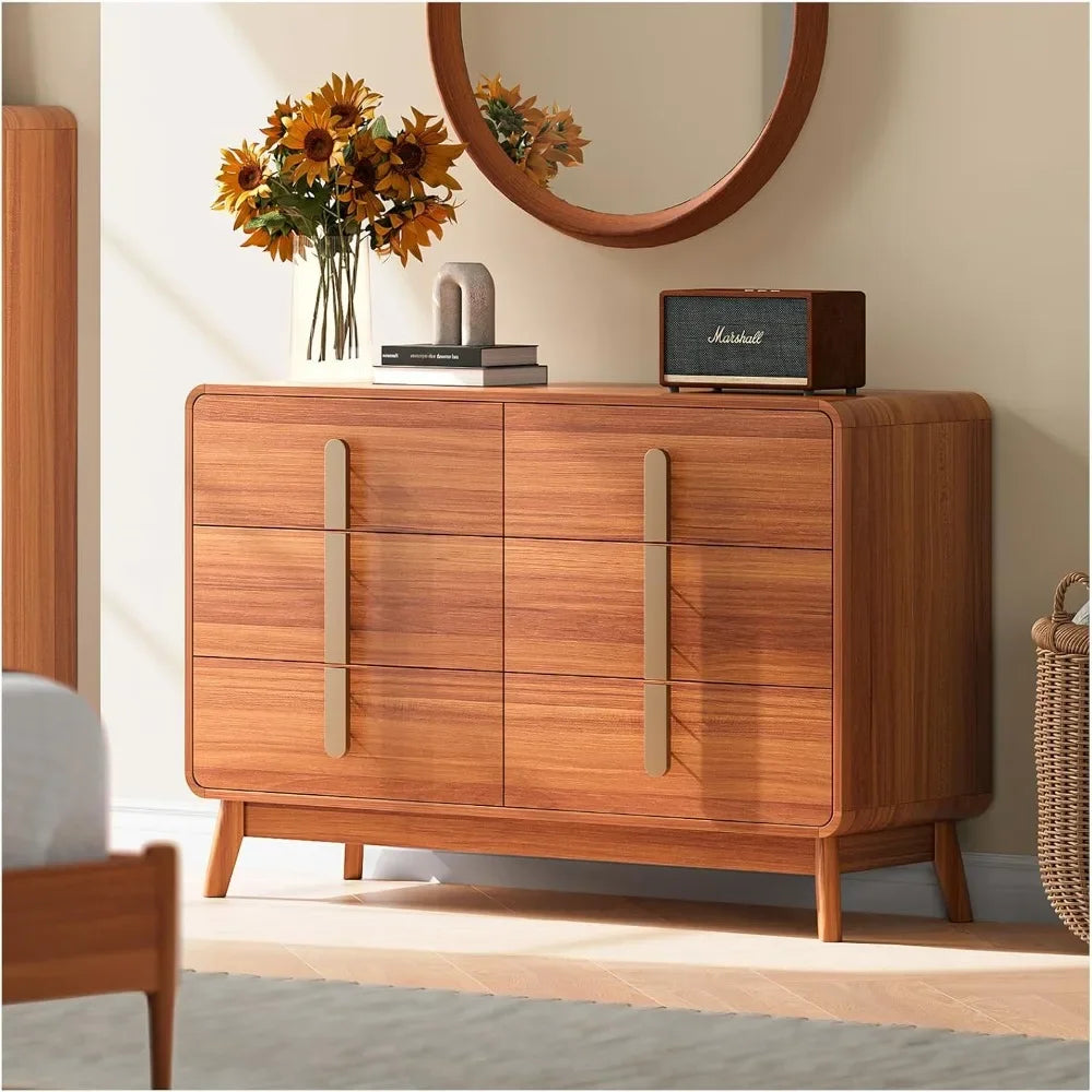 AITANA Mid-Century Modern 6-Drawer Dresser - Cherry Finish - 47.3" Wide