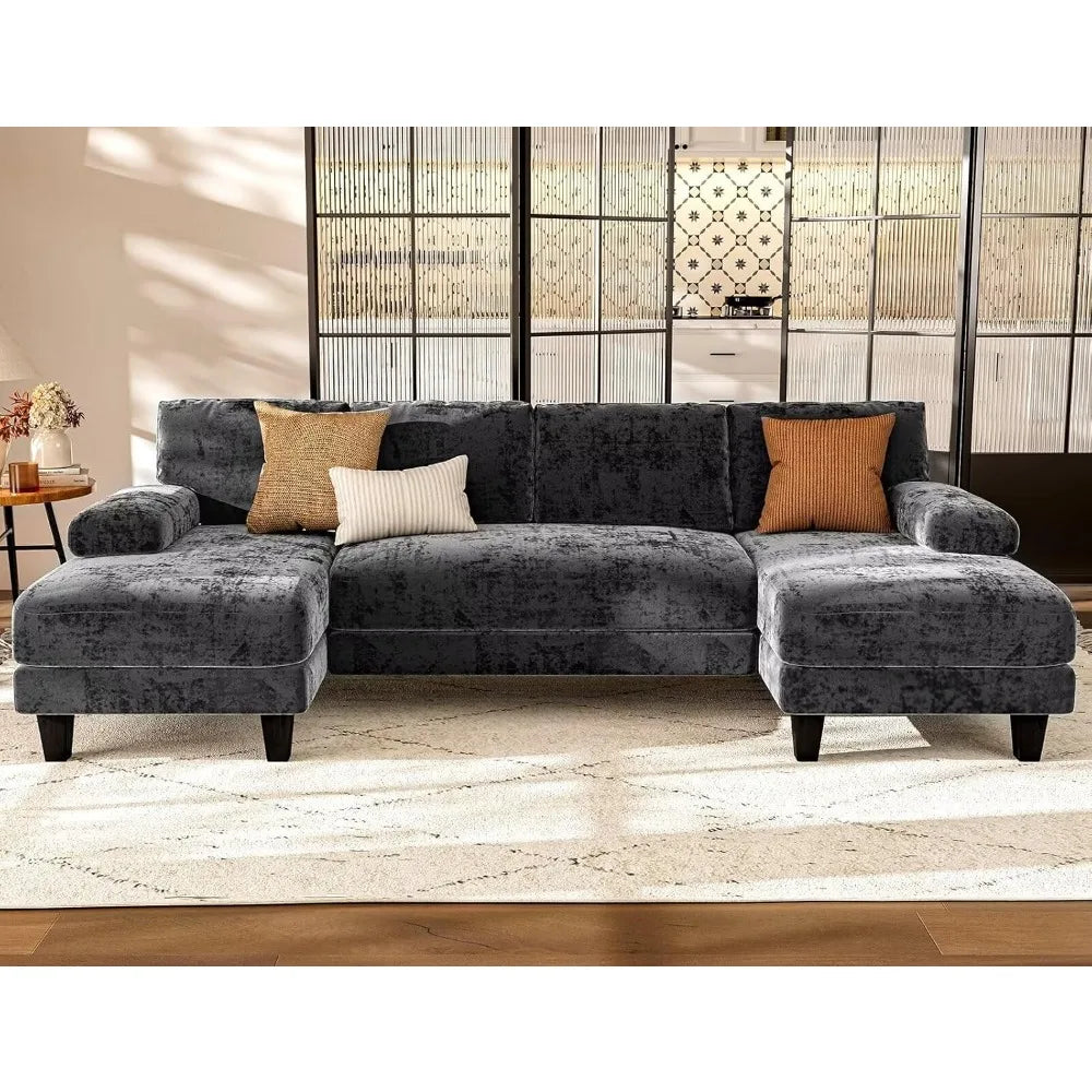 RYLEIGH Modern Foam Upholstered U-Shaped Sectional Sofa – Double Chaise Lounge Couch | 111.8"W