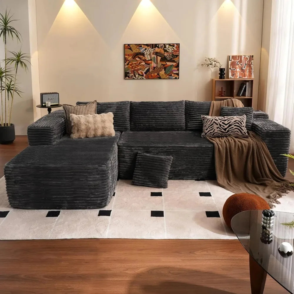 JAMESON Modern Plush Corduroy L-Shaped Cloud Sectional Sofa – Deep Seat Modular Couch | 105.7"W