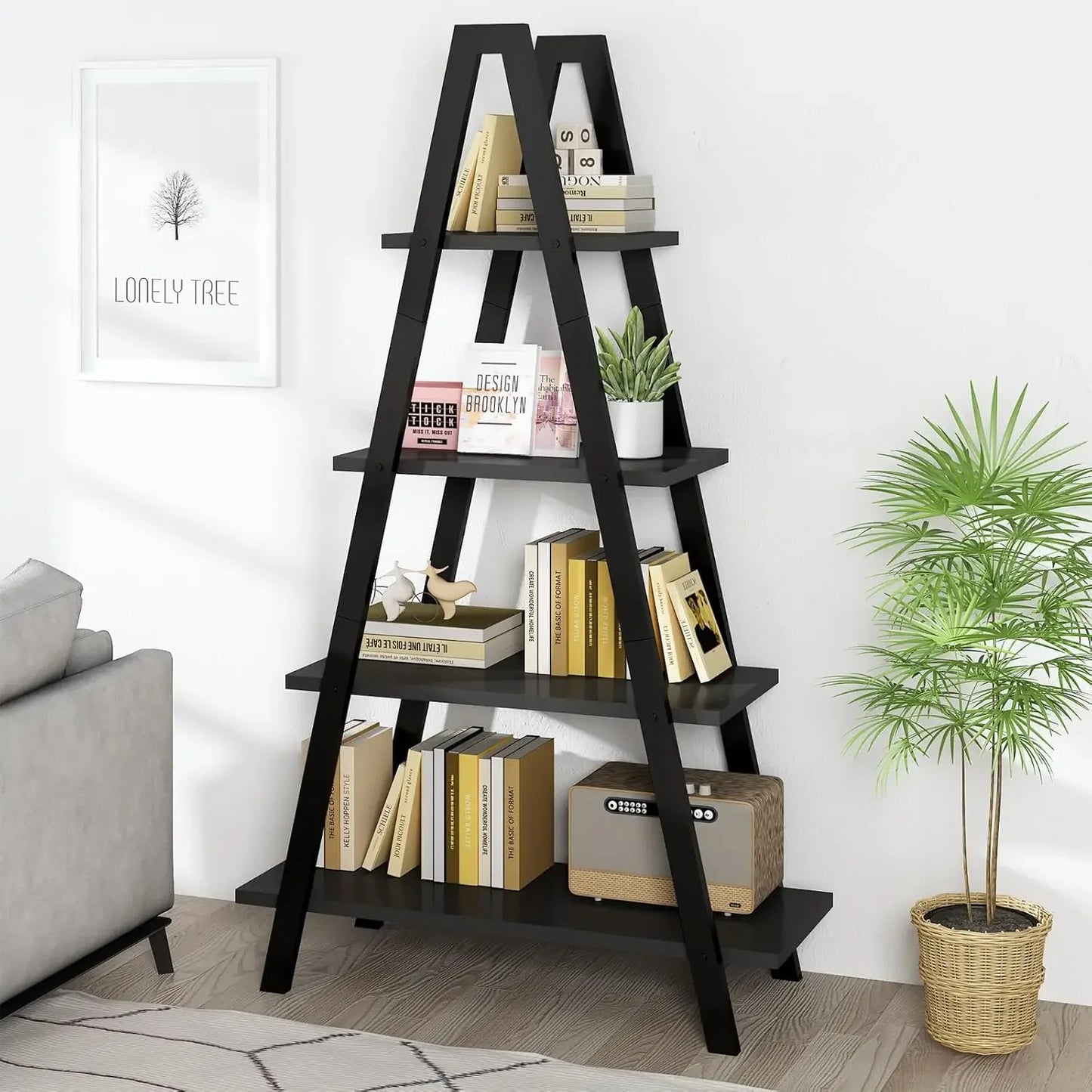 SUSAN A-Shaped Bookcase with Metal Frame - 31.49" W