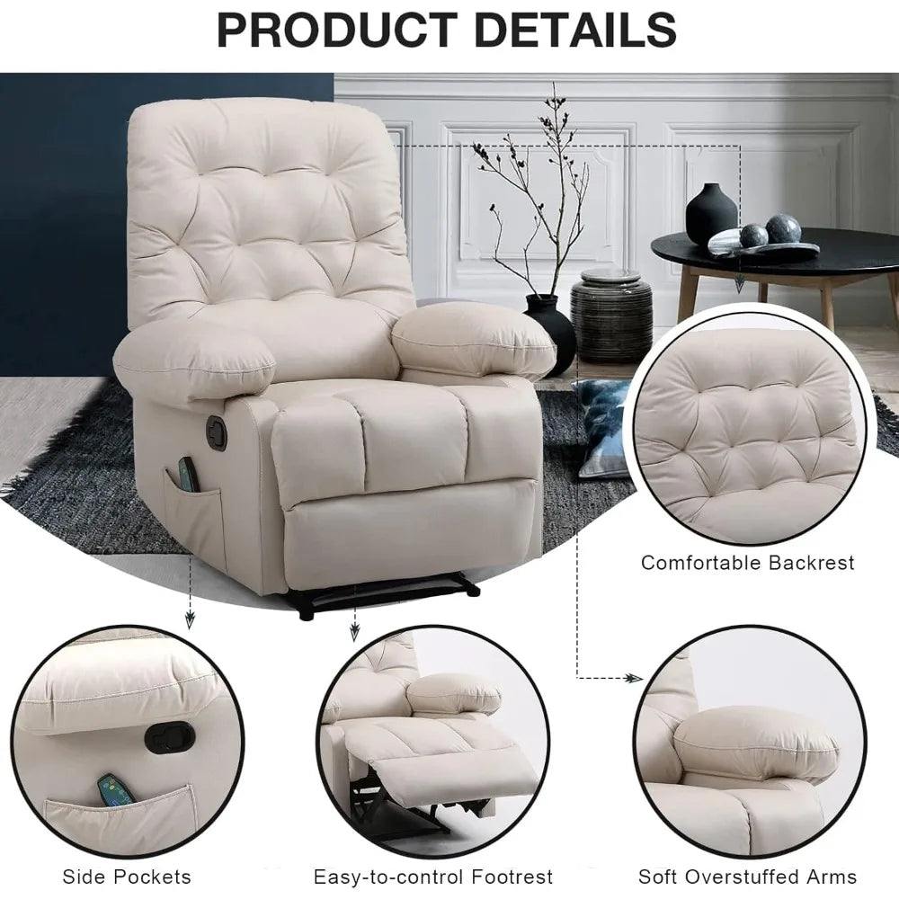 PENELOPE Manual Massage Recliner Chair with Heat, Tufted Fabric- 35.04" W