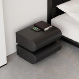 KAYLA Modern Black Leather Smart Nightstand with Wireless Charger - 19.7"