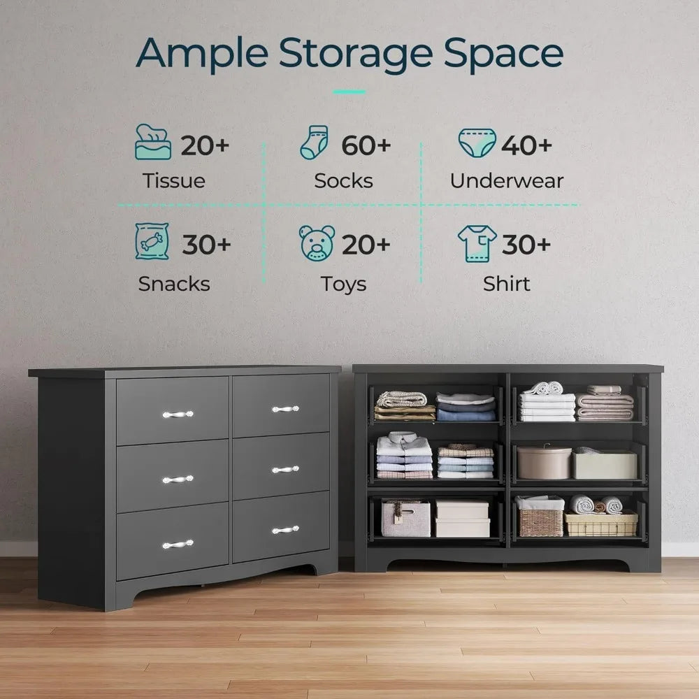 FAITH Modern 6 Drawer Dresser - Minimalist Wood Storage Chest - 47.2'' Wide