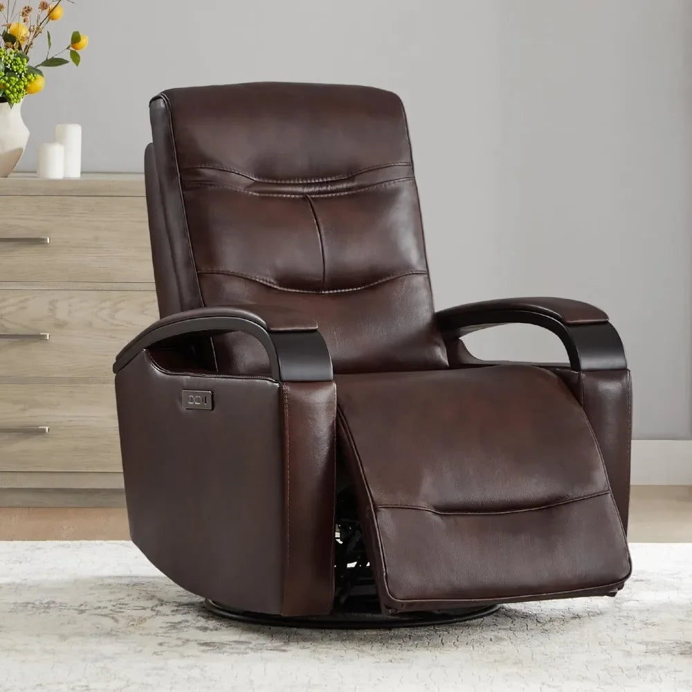 FAITH Genuine Leather Power Swivel Glider Rocker Recliner with USB Ports-31.5" W