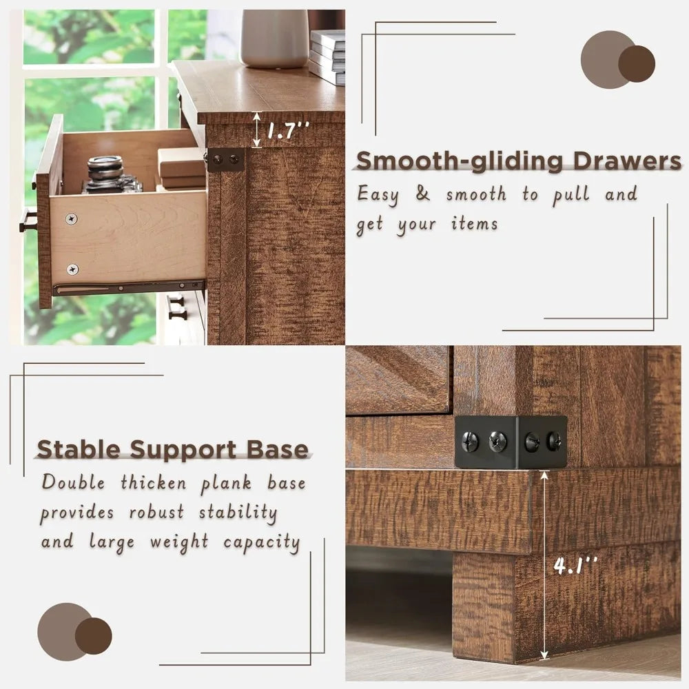 COLLINS Farmhouse 7-Drawer Wood Dresser - 54" Wide Storage Chest for Bedroom & TV Stand