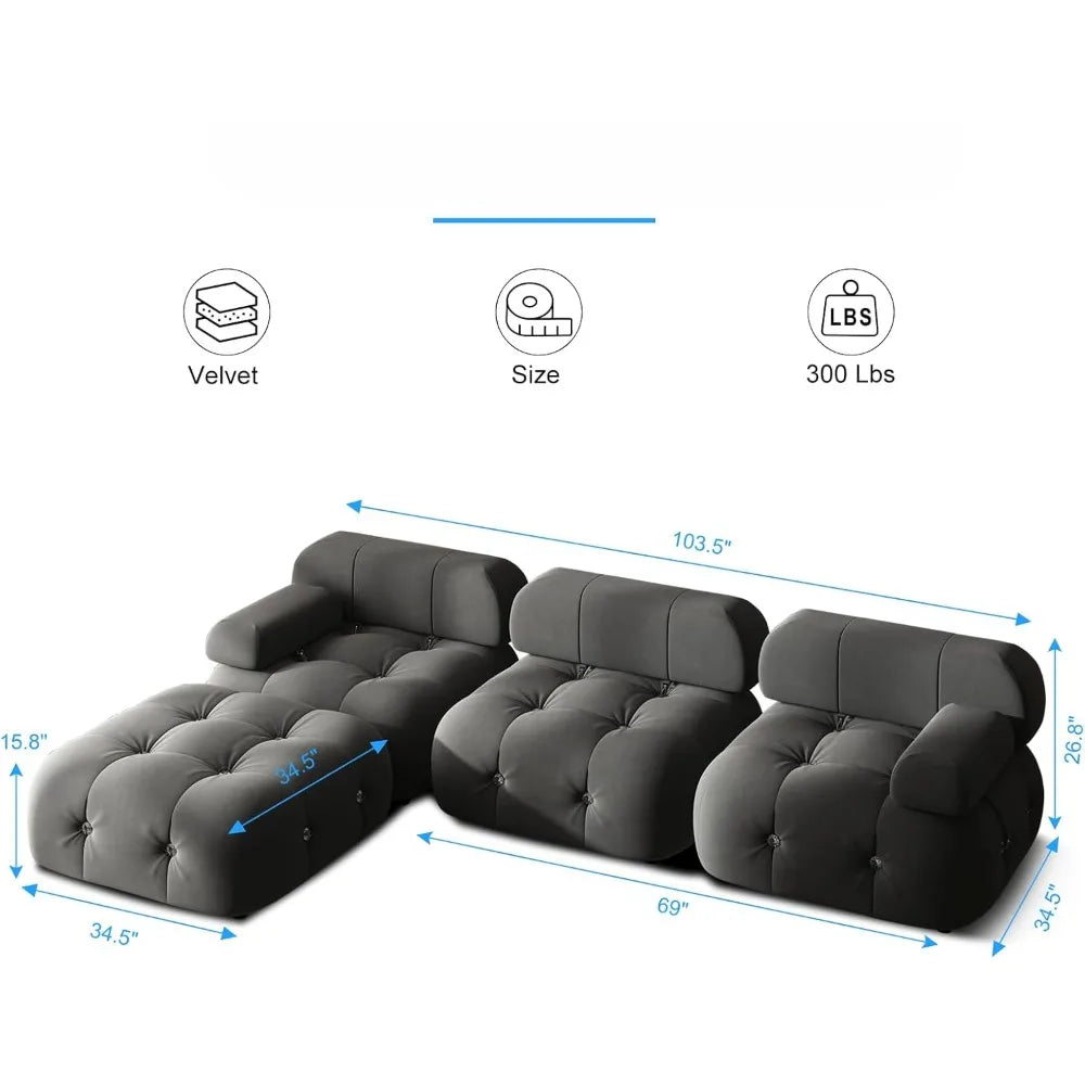 ALIVIA Modern Bubble Modular Velvet Sectional Sofa – L-Shaped Convertible 3-Seater Couch | 103.5"W
