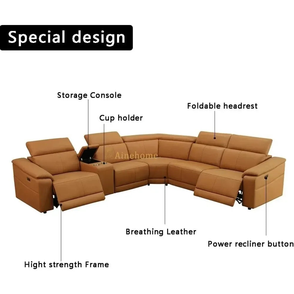 NORAH Modern Reclining Sectional Sofa with Console Storage – Sectional Couch – 225.5" W