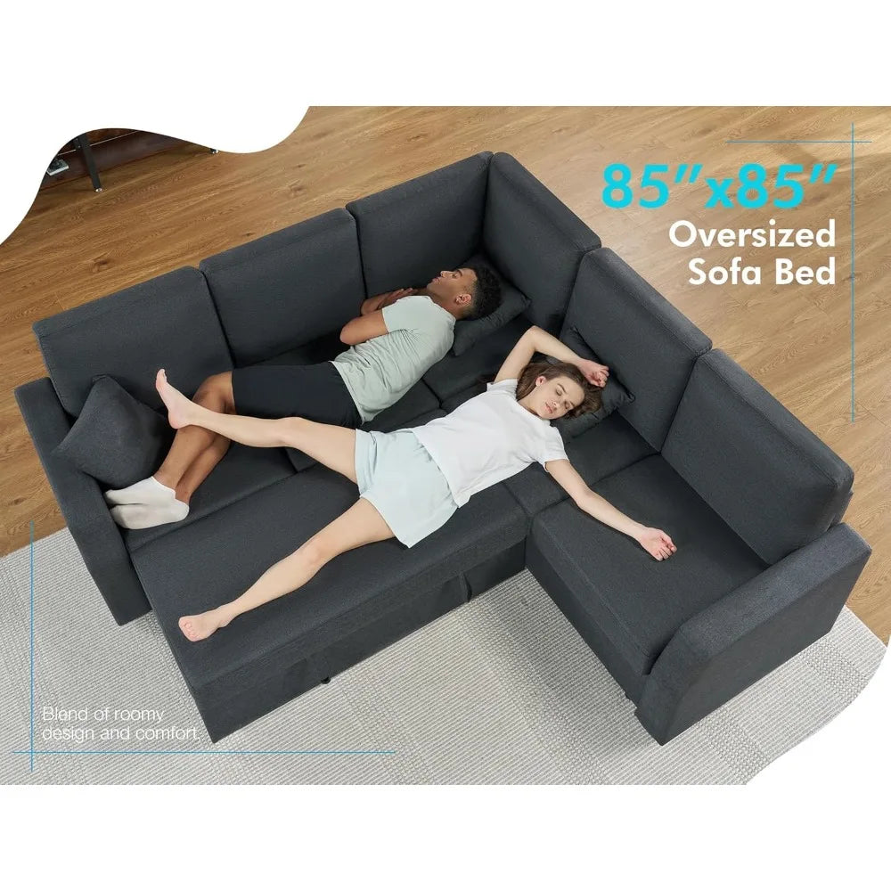 LONDYN Kirelan Modern L-Shaped Sleeper Sofa with Pull-Out Bed & Storage – Sectional Couch – 85" W