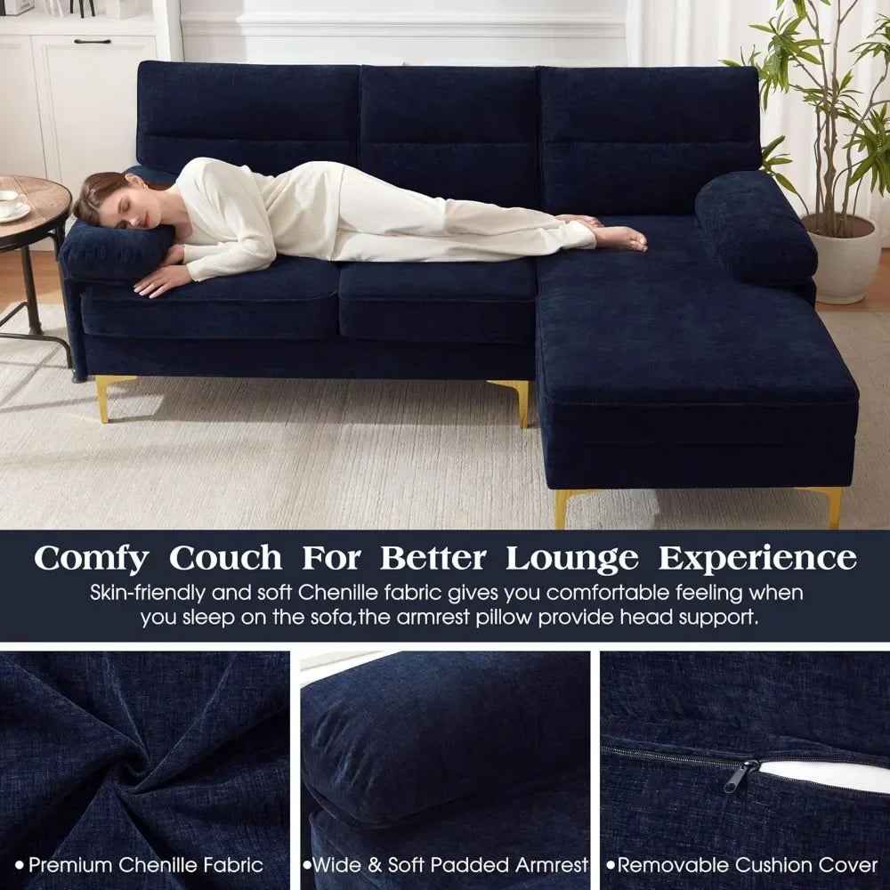 TUCKER Mordella Modern Chenille Fabric L-Shape Convertible Sofa Couch – 85.2"W Sectional