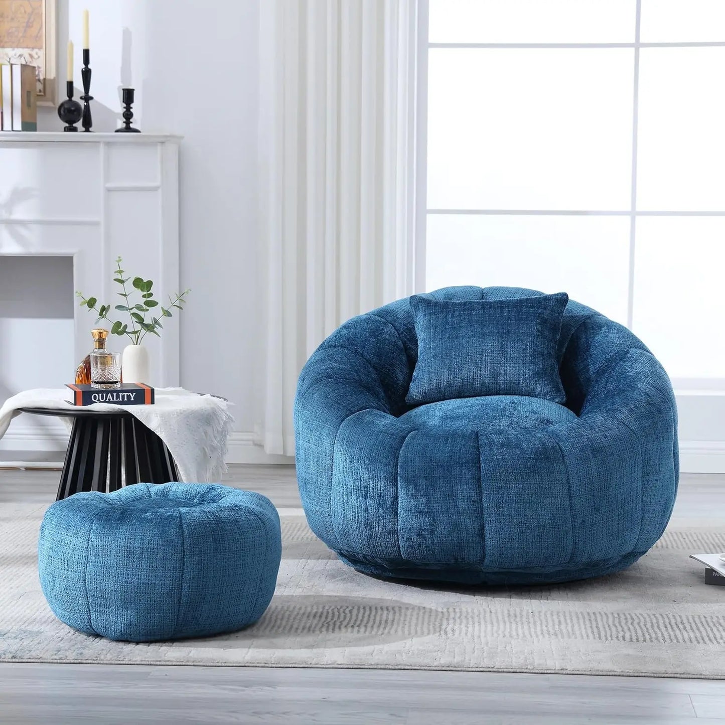 LANA Rolvyn Swivel Chenille Bean Bag Chair with Footrest