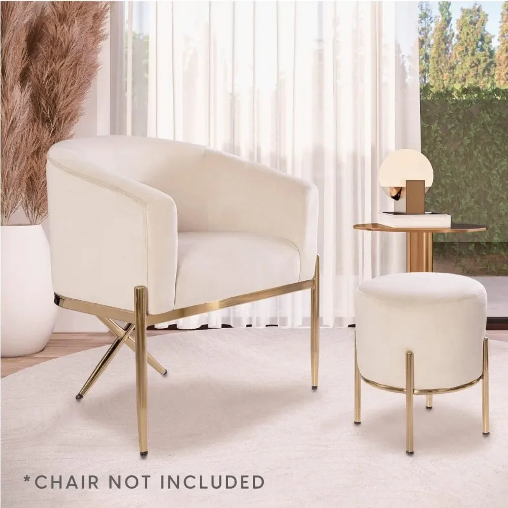 ZACHARY Upholstered Round Ottoman with Gold Metal Legs –14x17 W