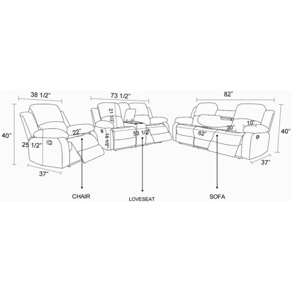 MORGAN Sofa Set 3PCS Fabric Recliner Set- 82" W