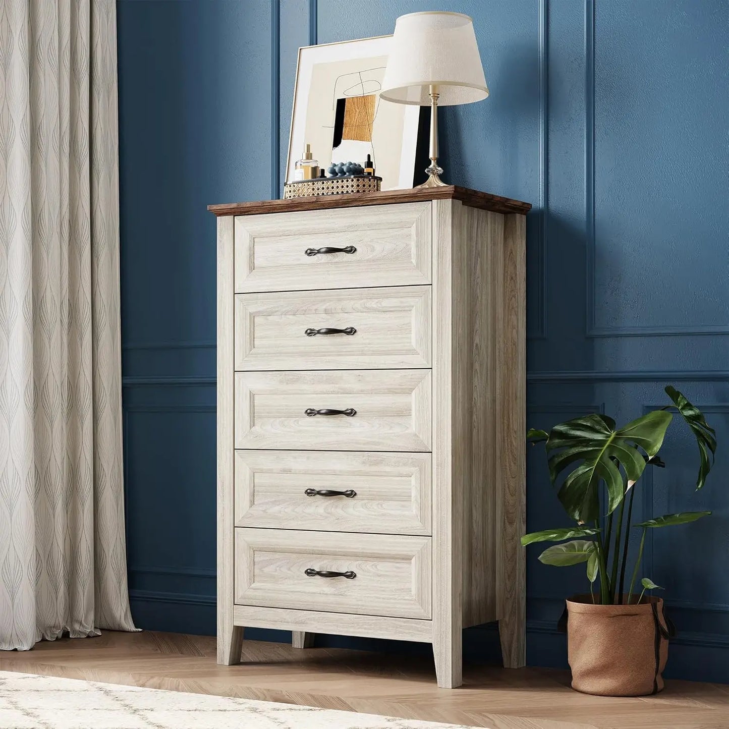 JULIANA Farmhouse 9-Drawer Wood Dresser - 53'' Wide Rustic Chest for Bedroom