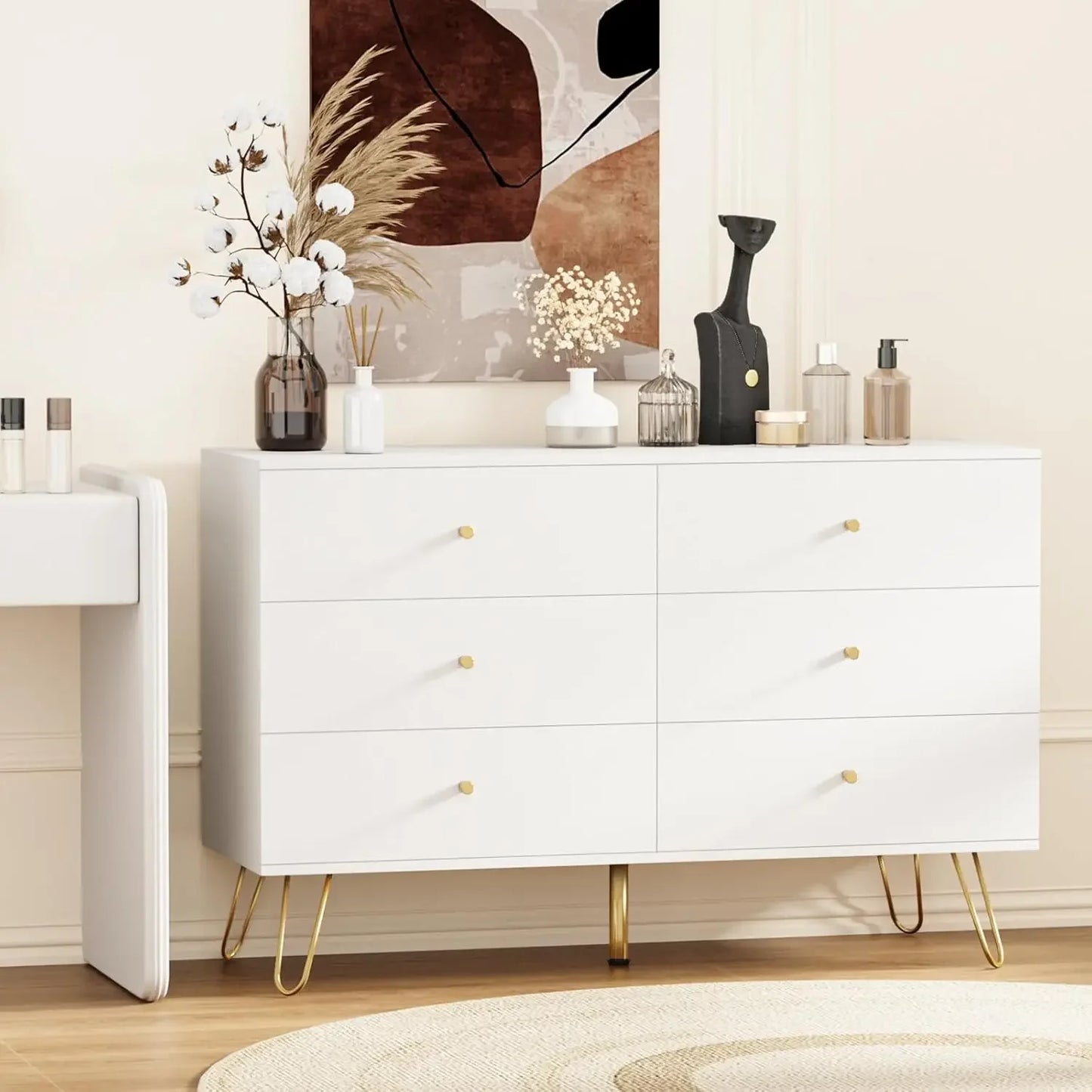 ALAINA Mid-Century Rattan 6-Drawer Double Dresser - 47.1''