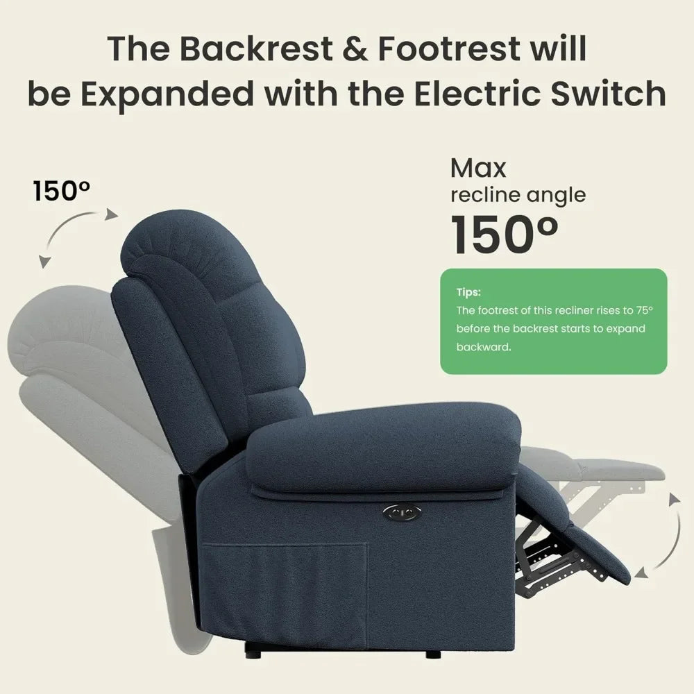 LYDIA Power Recliner Chair - Adjustable Electric Sofa with USB Port - 20.47" W