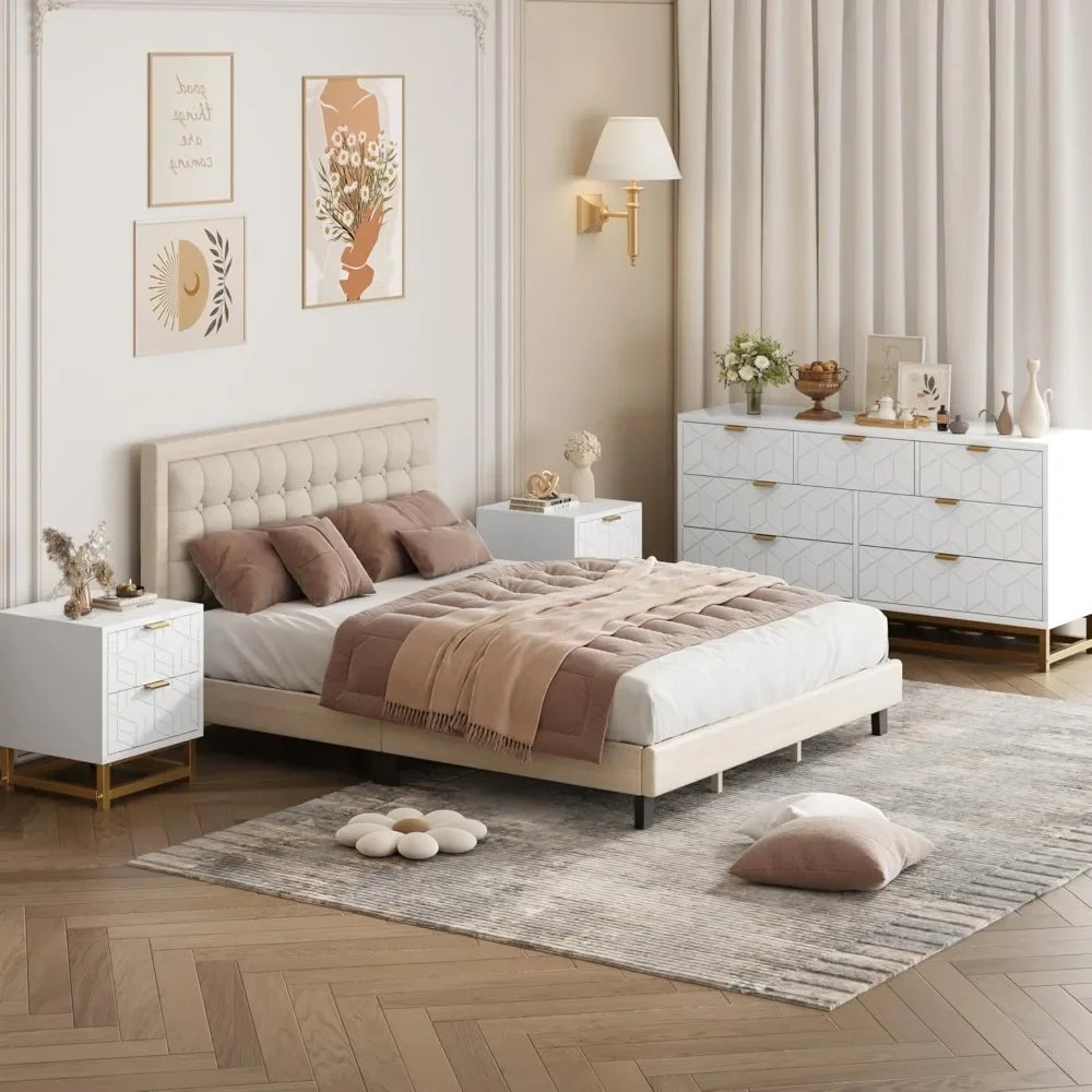 EVANGELINE Modern Geometric 7-Drawer Dresser - 53.5" Wide Storage Chest with Gold Metal Legs