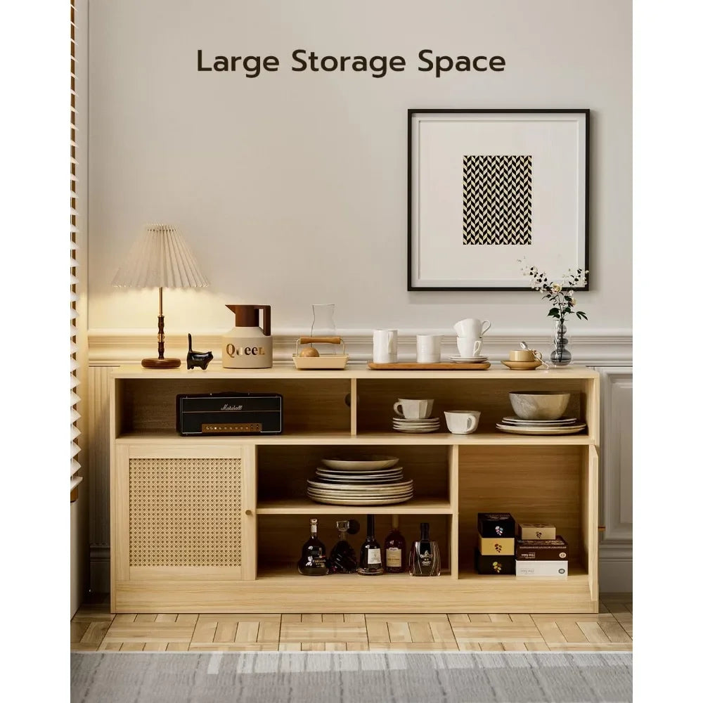 ADRIAN LED Rattan TV Stand Entertainment Center with Storage – 55" W