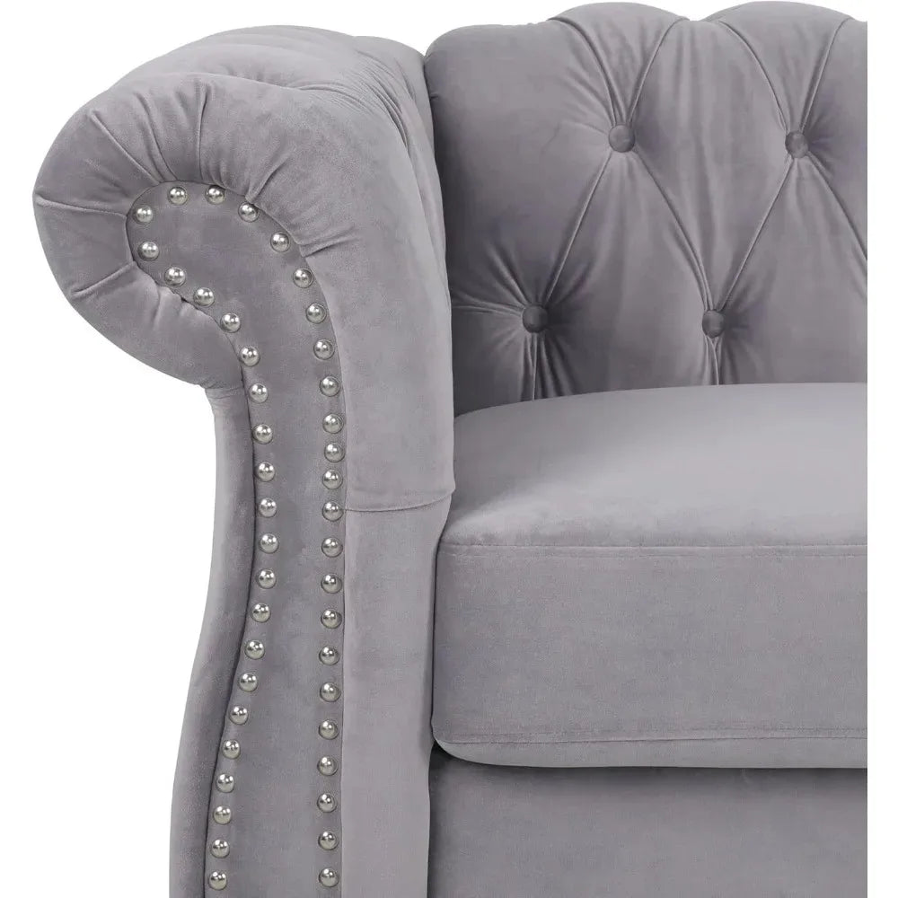 LYDIA Velvet Chesterfield Living Room Sofa Set – Club Chair, Loveseat & Sofa – 32" W