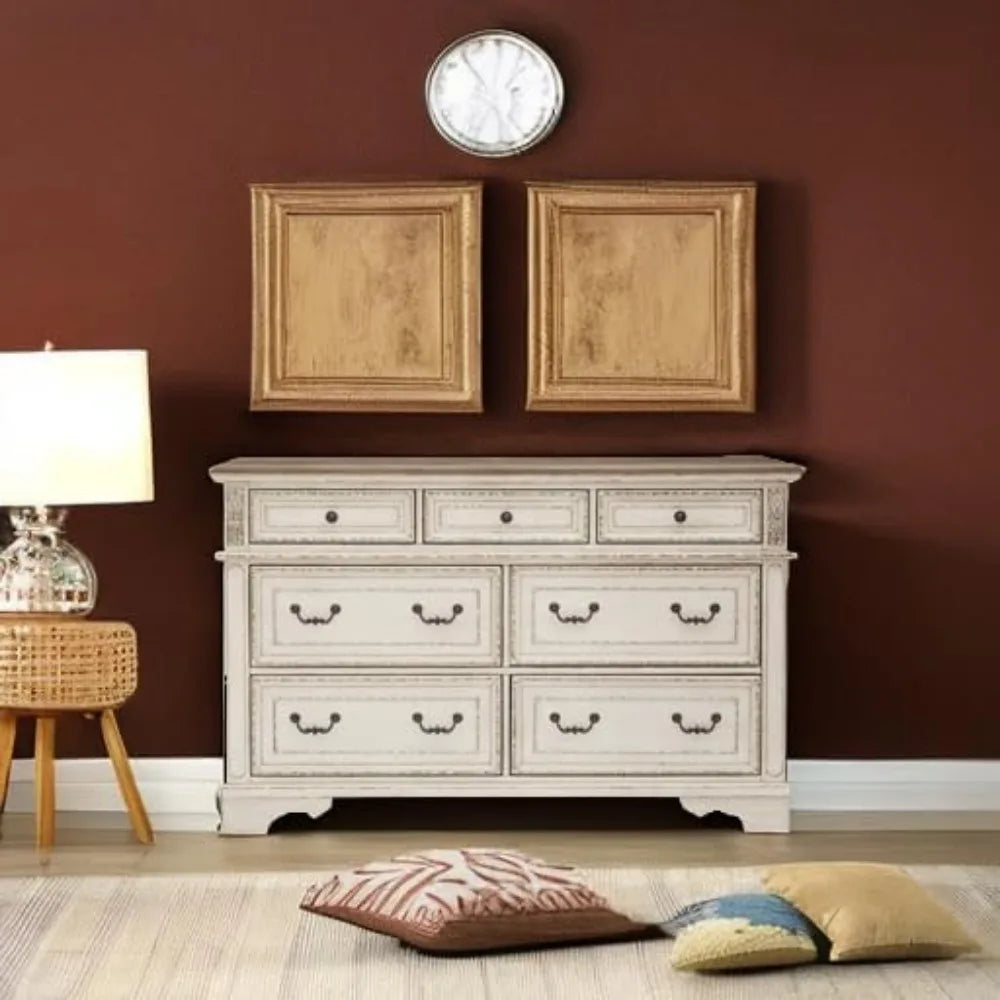 MOLLY Vintage Farmhouse 6-Drawer Dresser - 59" Wide Wooden Storage Chest