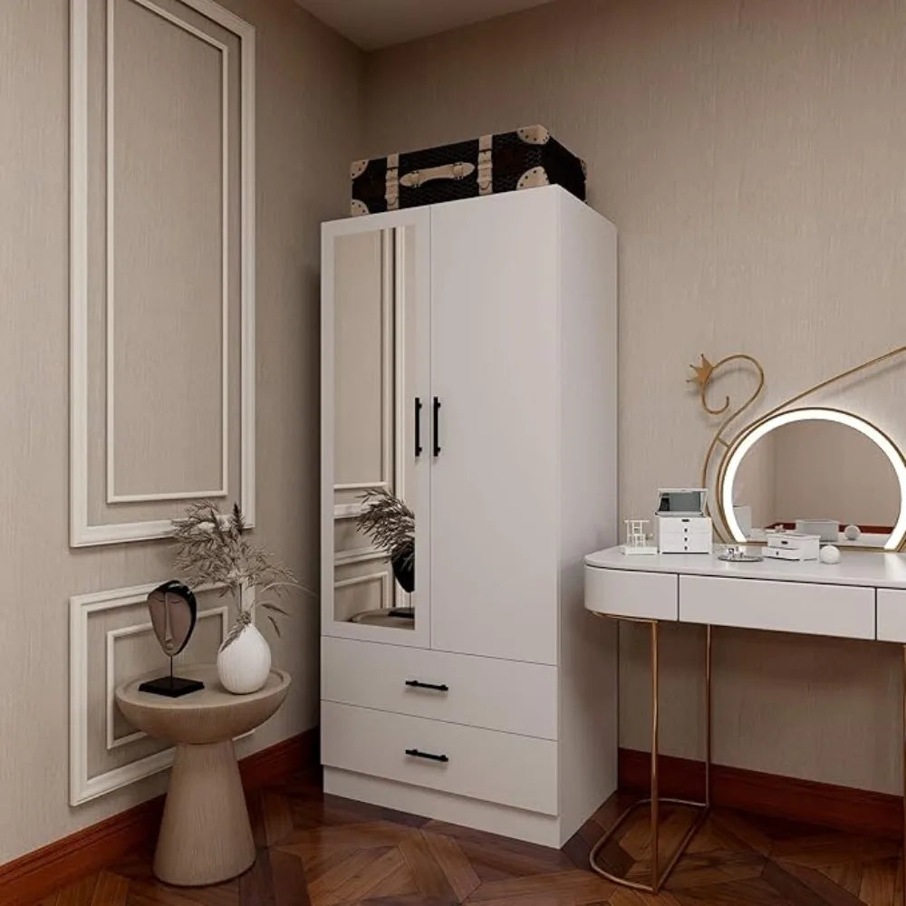 MARIAH Armoire Wardrobe Closet – Wooden Wardrobe Cabinet with Mirror | 32"W
